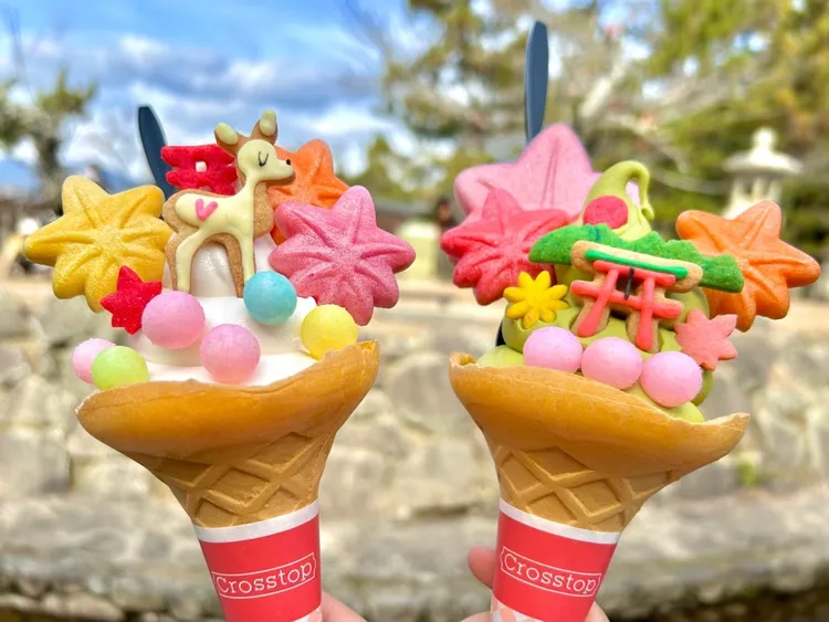 廣島最新打卡甜點「宮島Umaimono館」霜淇淋。廣島縣觀光聯盟台灣辦事處提供