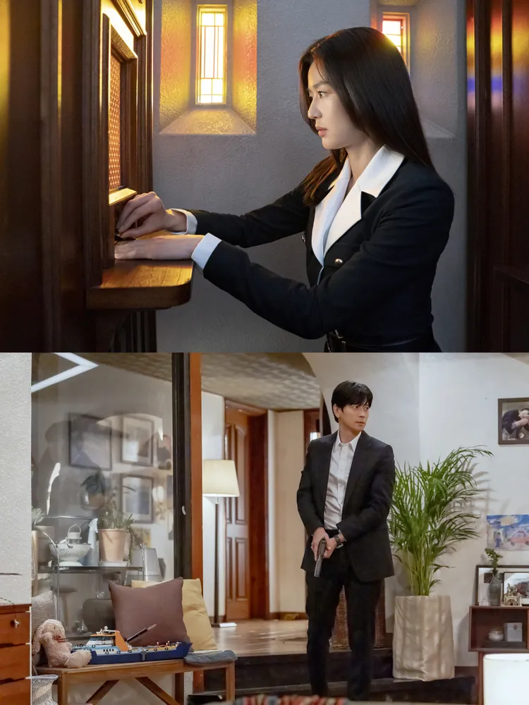 姜棟元（下圖）睽違19年重返小螢幕，與全智賢在《暴風圈》化身失去身分的間諜。Disney+提供