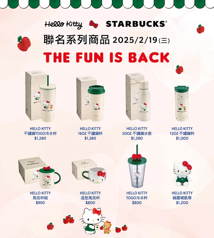 今（19日）起Hello Kitty系列商品強勢回歸，依各門市營業時間開始販售。翻攝自星巴克官網