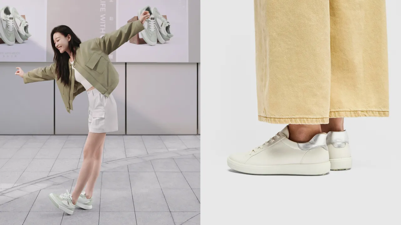 倪妮（左）搶先演繹ECCO春夏新色。品牌提供