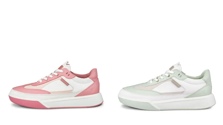 「STREET COURT」街頭系列休閒女鞋蜜桃粉（左）、 奶油萊姆綠（右），各6980元。品牌提供
