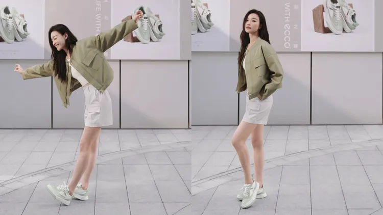 倪妮換上奶油萊姆綠鞋款後感覺腳步相當輕盈。品牌提供