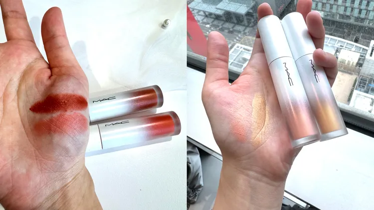 M.A.C輕透光感腮紅蜜主打色（左圖）#落日人魚、#仲夏人魚；打亮蜜主打色（右圖）#曙光人魚、#星紗人魚。張家玲攝