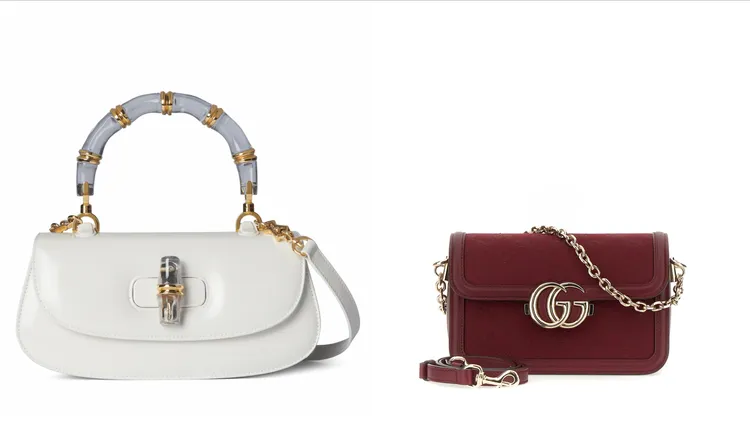GUCCI白色Bamboo手提包（左）16萬5400元、GO暗紅肩背包（右）11萬2300元。品牌提供