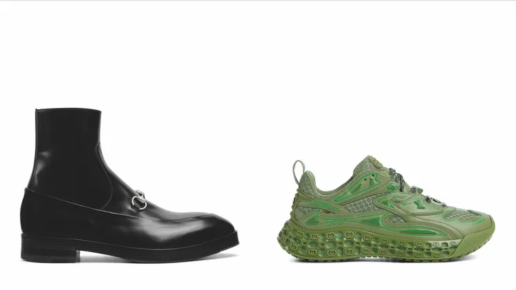 GUCCI Burn短靴（左）5萬7100元、GG CUB3D休閒鞋（右）4萬3000元。品牌提供