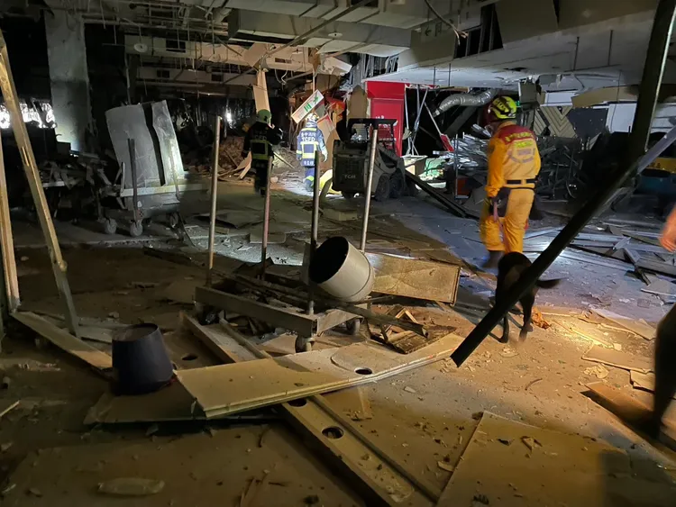 特搜人員帶著搜救犬進入。翻攝畫面