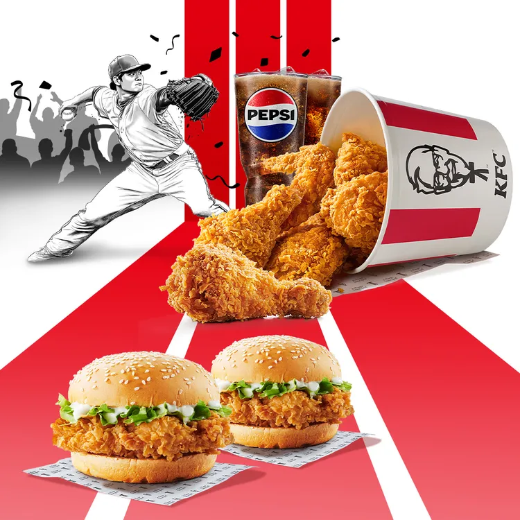 期間使用優惠代碼「40658」可享「6塊雞＋2中杯飲料」組合價299元。肯德基提供