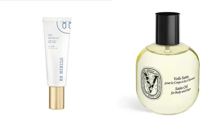 EX NIHILO極野漫旅護手霜（左）45ml／1950元；Diptyque茉莉花絲段潤澤油（右）100ml／2000元。品牌提供