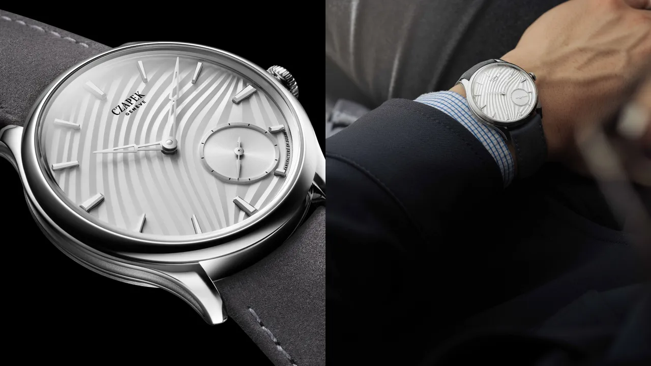 Czapek & Cie Promenade Plissé腕錶，不對稱錶盤靈感源自紡織品。品牌提供