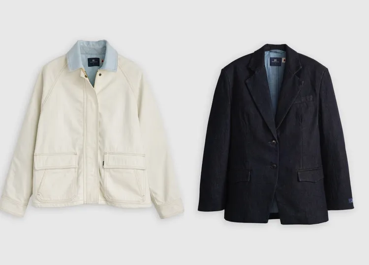 Levi’s Blue Tab農場外套（左）7690元、深色丹寧西裝外套（右） 6490元。品牌提供