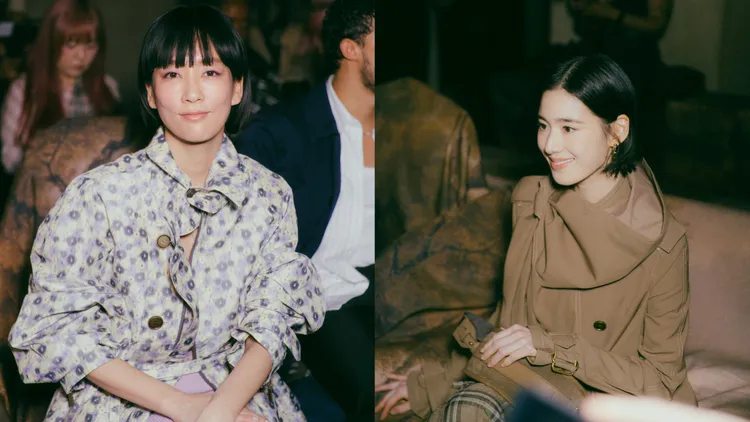 日本女星水川麻美（左）、韓國女星鄭恩彩（右）現身BURBERRY秀場。品牌提供