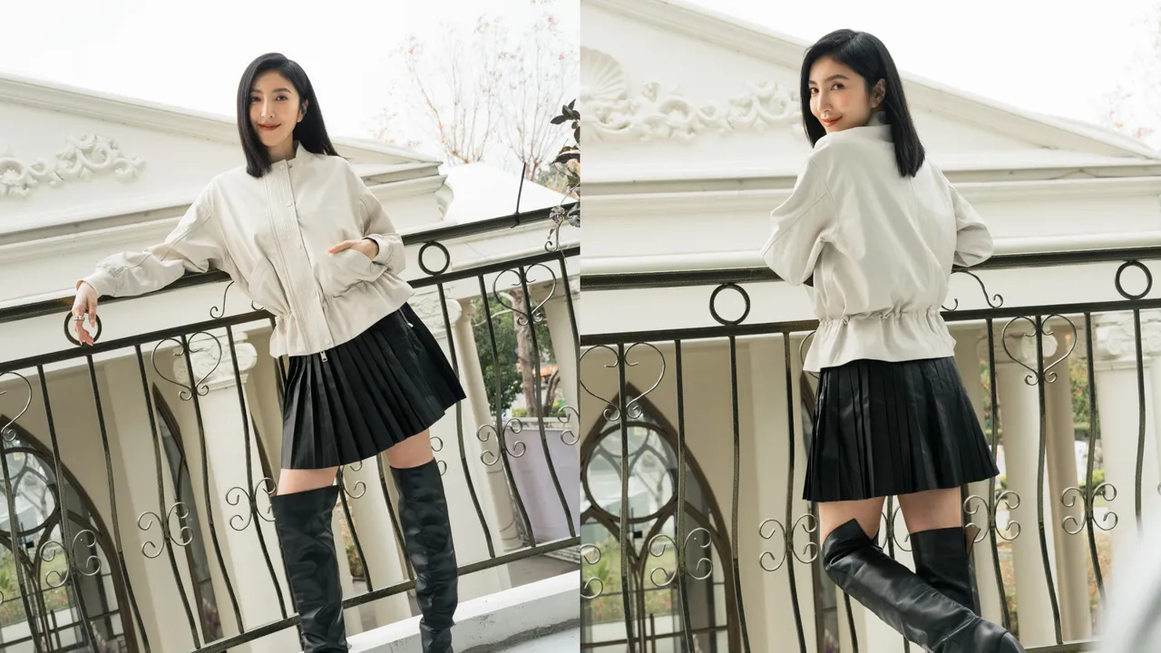楊謹華搭配ALLSAINTS皮衣、皮裙變身活力少女。品牌提供