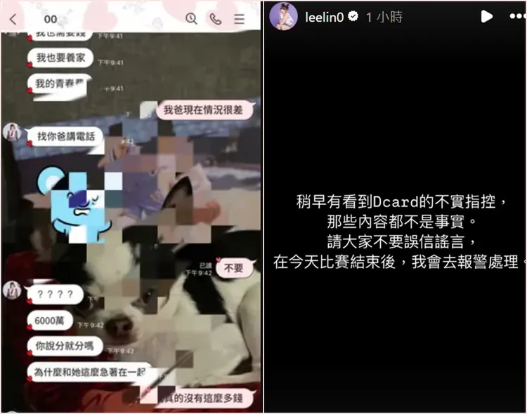 有網友爆料霖霖威脅林家6000萬分手費。翻攝自DCARD、霖霖IG