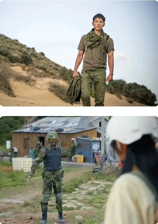 網友把《白色橄欖樹》（下圖）與《太陽的後裔》（上圖）畫面對比。劇照