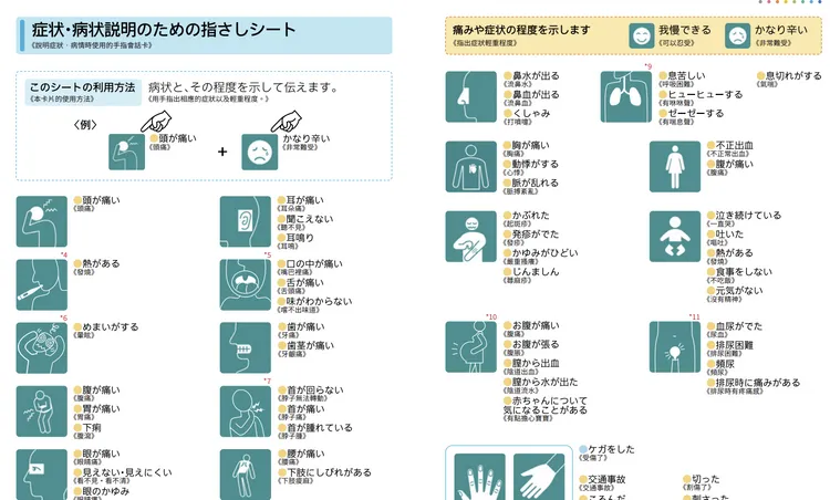 雙語圖片方便求診時向醫師敘述病情。翻攝自日本觀光局