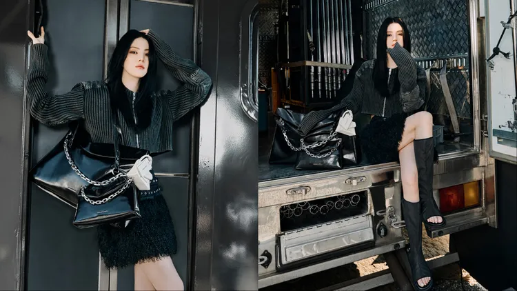 韓素希搭配不同尺寸的Andromeda包示範超夯的「多包疊搭」造型。品牌提供