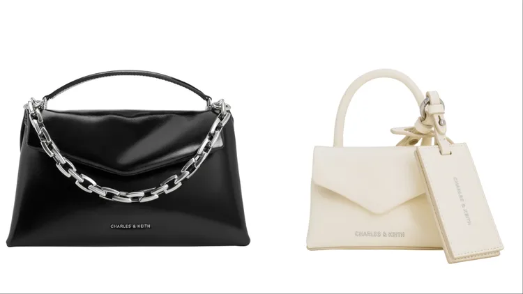 CHARLES & KEITH Andromeda摺疊手提包（左）2490元、Andromeda 信封迷你包（右）1090元。品牌提供