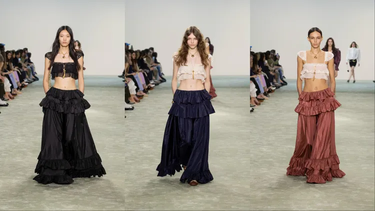 洋裝也透過兩截式設計呼應了低腰剪裁。品牌提供