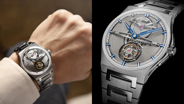 Czapek Antarctique Tourbillon腕錶，40.5mm，精鋼錶殼，Singularité錶盤，一體式精鋼錶帶（附贈一條小牛皮或橡膠錶帶），Czapek自製Calibre 9陀飛輪機芯，動力儲存72小時，防水深度50米，263萬元。品牌提供