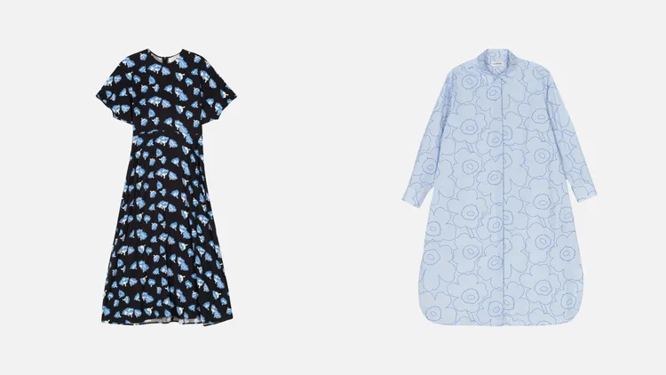 Marimekko花卉洋裝（左）、Unikko游霓可襯衫長洋裝（右），各1萬4900元。品牌提供