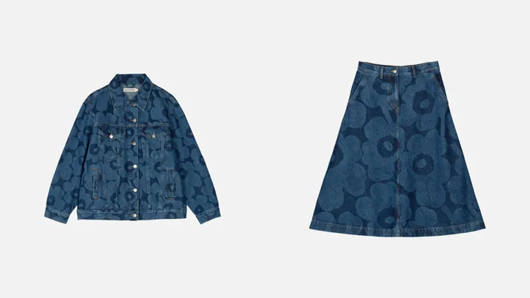 Marimekko maridenim丹寧外套（左）1萬5900元、丹寧半身裙（右）1萬1900元。品牌提供