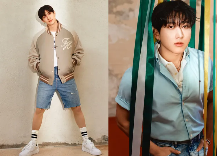 方燦（左）、彰彬（右）拍攝TOMMY HILFIGER 2025春季形象片。品牌提供
