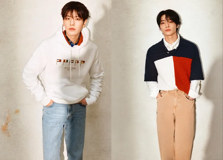 昇玟（左）、I.N（右）拍攝TOMMY HILFIGER 2025春季形象片。品牌提供