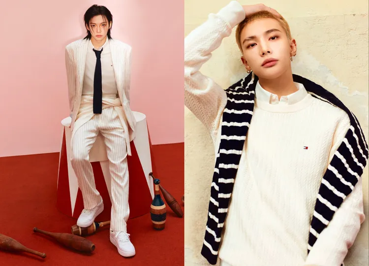 Felix（左）、鉉辰（右）拍攝TOMMY HILFIGER 2025春季形象片。品牌提供