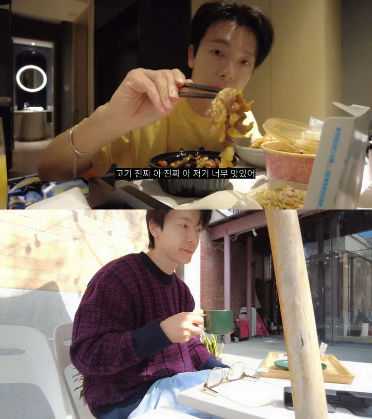 東海1月來高雄時，大嗑水煮牛肉，抽空去銀行改造的咖啡廳。翻攝YouTube