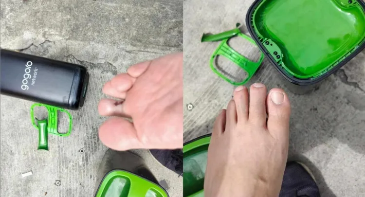 Gogoro電池握把斷裂導致電池掉落砸傷使用人的事件頻傳。翻攝Gogoro Club Taiwan臉書