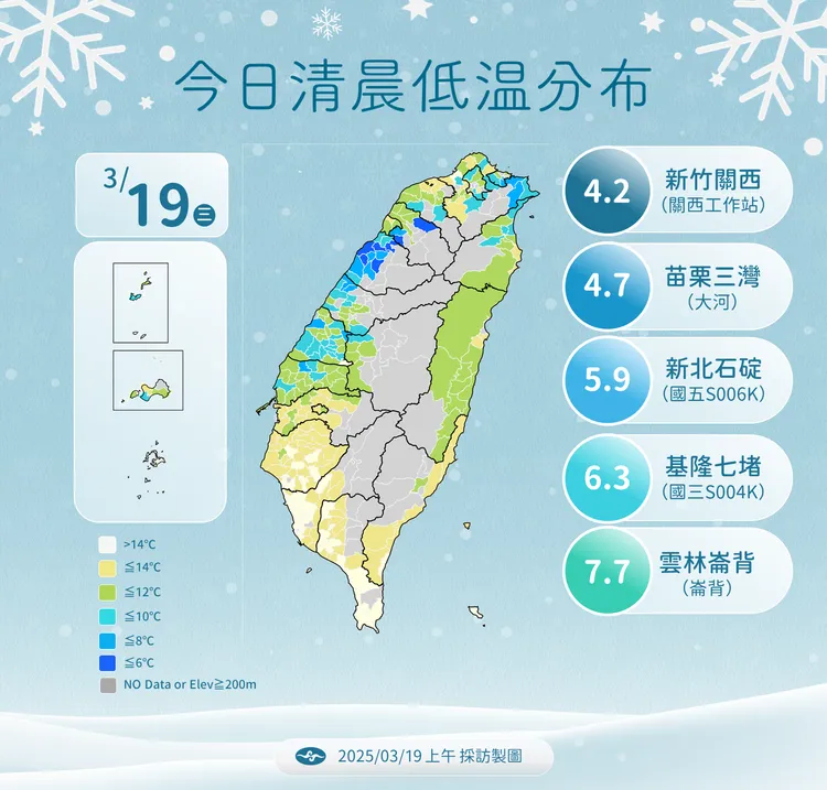 今日低溫。氣象署提供