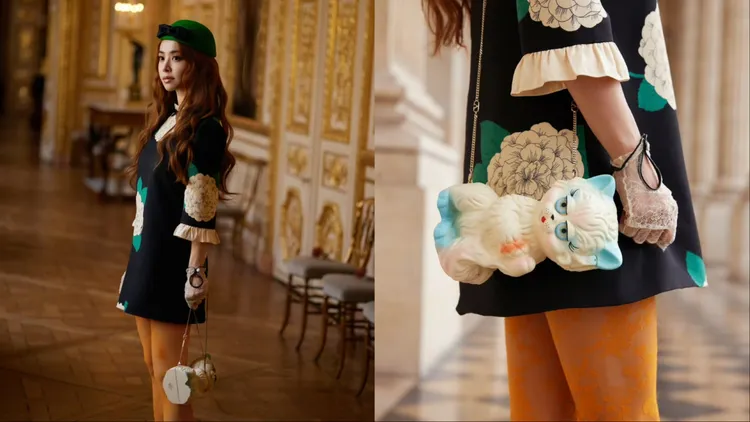 蔡依林肩上的包包竟然是隻貓咪。翻攝蔡依林工作室微博