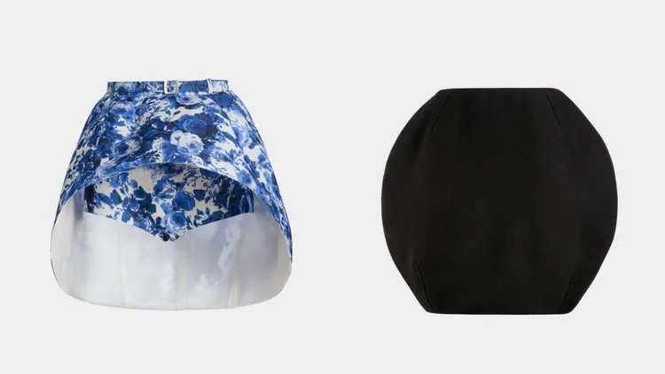 Bally花朵絲質褲裙（左）9萬6200元、羊毛短裙（右）3萬9200元。品牌提供