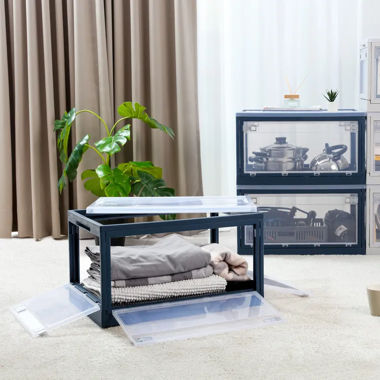 里約五開式摺疊收納箱77L(籃)特價99
元二入1299元。業者提供