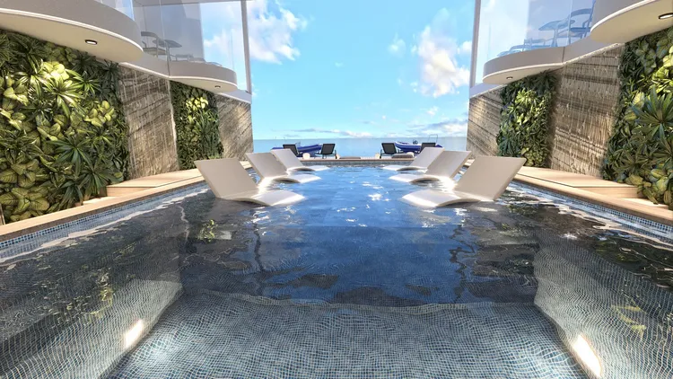 郵輪上設有養生中心，有3座泳池。