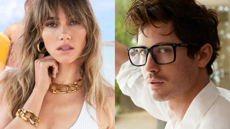 蘇琦瓦特豪斯（左）、羅根勒曼（右）搭配MICHAEL KORS春夏配件。品牌提供
