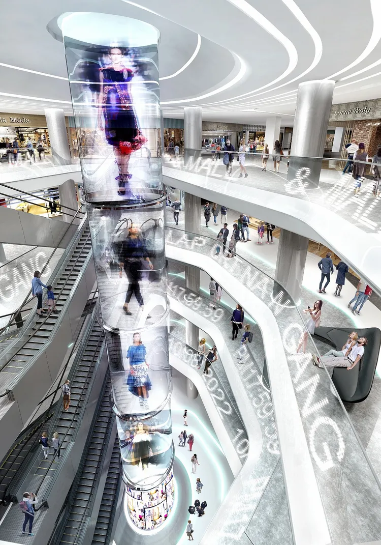 南港LaLaport館內有從地下一樓延伸至四樓高的LED圓柱型螢幕。三井提供