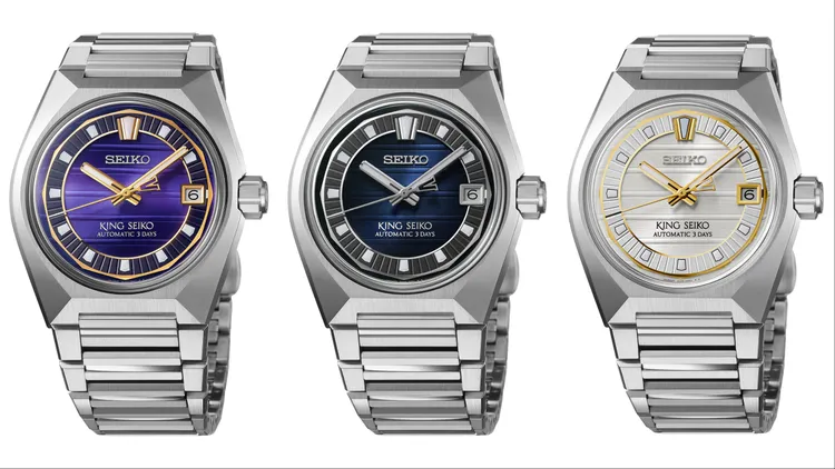 King Seiko新系列VANAC腕錶共推出紫色、海軍藍與銀色款等面盤。SEIKO提供
