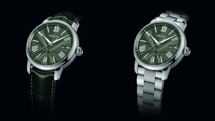 萬寶龍明星傳承系列日期顯示自動腕錶限量款，精鋼錶殼，綠色錶盤，綠色小牛皮鱷魚皮紋錶帶/精鋼錶鍊，MB24.17自動上鍊機械機芯，動力儲存38小時，防水深度50米，限量800只，10萬8800元至17萬4800元。品牌提供