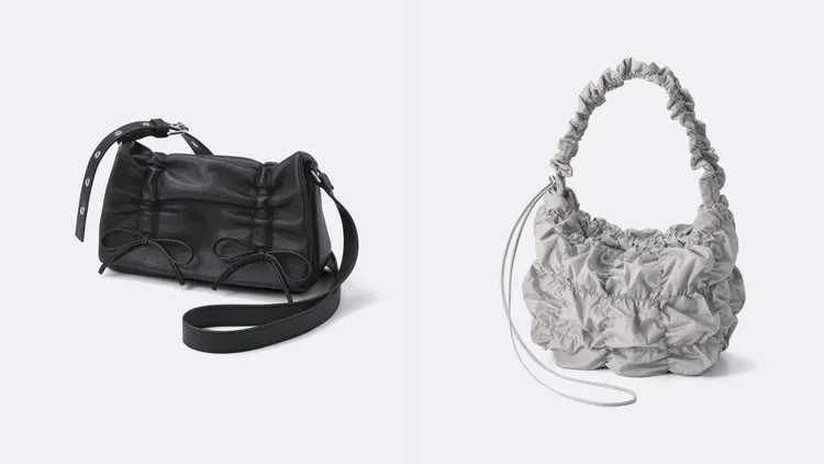 GU蝴蝶結包（左）790元、抓皺肩背包（右）890元。品牌提供