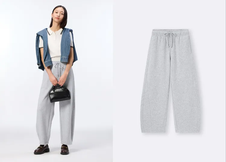 GU超夯的錐形褲改以棉質布料呈現，女裝BARREL LEG錐形休閒褲，790元。品牌提供