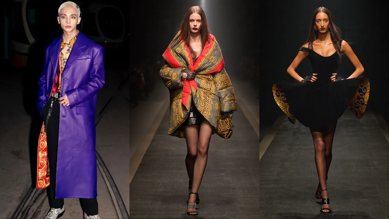 鉉辰（左）現身VERSACE秀場。翻攝hynjinnnn19203 IG、品牌提供