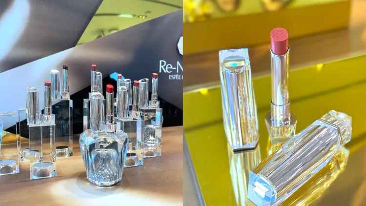 雅詩蘭黛白金級鑽光工藝精萃唇膏，外殼是擁有21切面的水晶玻璃，各3300元。張家玲攝