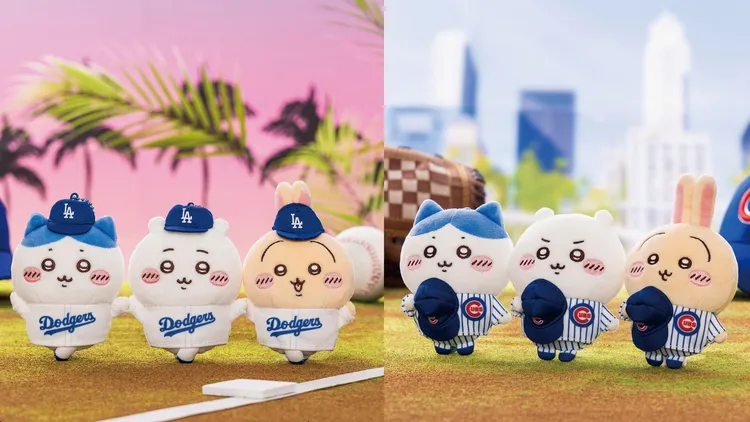 「吉伊卡哇×MLB TOKYO SERIES 2025」有道奇款和小熊款玩偶。翻攝chiikawa_kouhou X