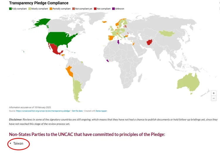 台灣成為唯一非締約國簽署。翻攝自官網