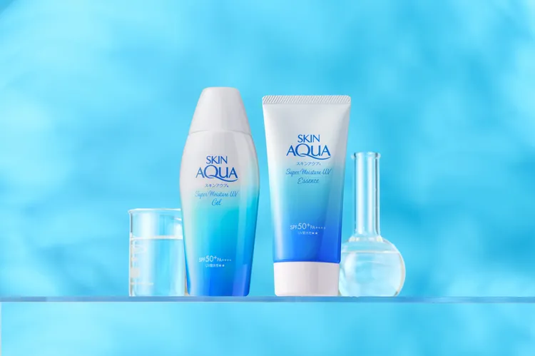 曼秀雷敦水潤肌超保濕水感防曬凝露（左）110g／379元、防曬精華（右）80g／379元。品牌提供