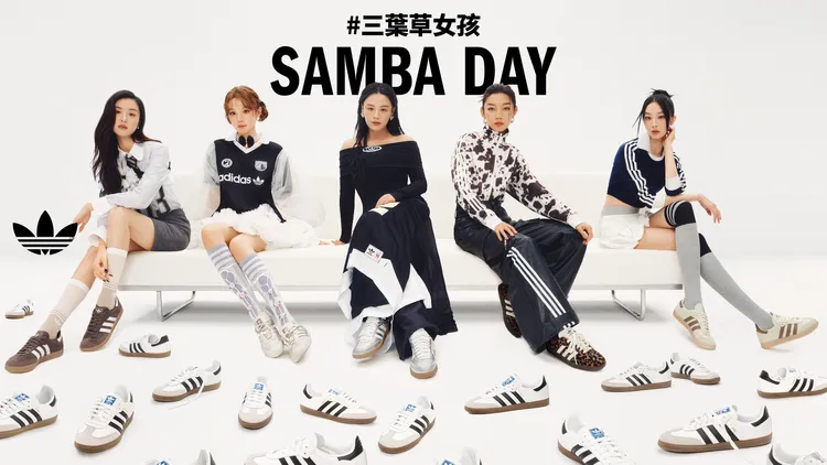 adidas Originals邀請宋雨琦（左二）、馬思純（中）等人拍攝SAMBA DAY形象照。品牌提供