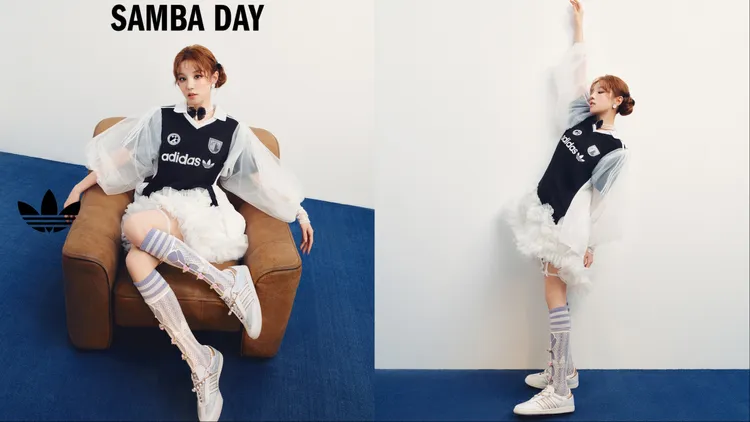 宋雨琦將復古球衣疊搭夢幻紗質澎澎袖以及百褶紗裙打造出甜美運動穿搭。品牌提供