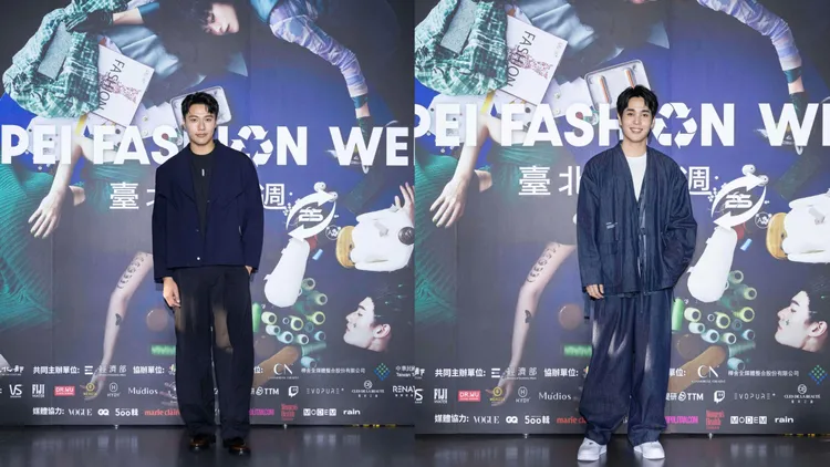 張睿家（左）穿換oqLiq服裝、陳彥嘉（右）以DYCTEAM服裝登場。臺北時裝周提供