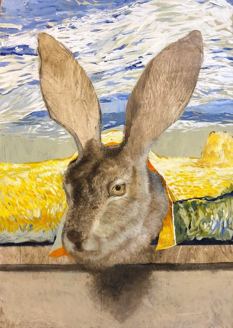21日中午遭竊畫作「兔子」，是非賣品，家屬強調這是與已故畫家僅剩的連結。翻攝自家屬Threads